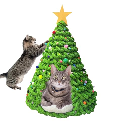 Bexdug Cat Christmas Tree Bed,Kitten Beds Tent Material Set | Comfortable Cave Bedding Tent Furniture House Craft for Cats Dogs Pets Winter Family