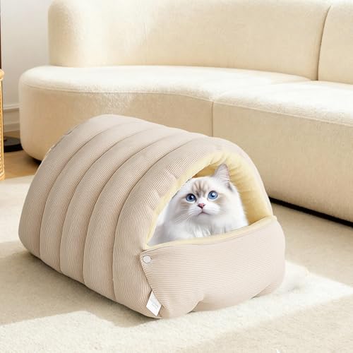 Washable Enclosed Cats House With Removable Cover Soft Plush Bed For Stress Relief Antislip Base Indoor Pet Furniture Portable Cozy Cats Bed