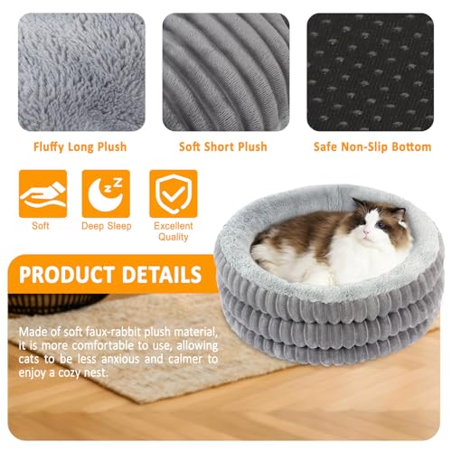 TECHTAIL Cat Bed, 20’’ Round Donut Fluffy Cat Beds for Indoor Cats and Small Dogs, Washable Deep Sleep Calming Pet Bed Kitten Bed