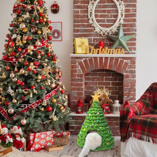 Christmas Tree Cat House | Kitten Cave Beds Material Set | Comfortable Cave Bedding Tent Furniture House Craft for Cats Dogs Pets Winter Family