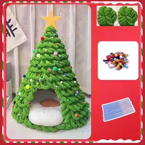 Bexdug Cat Christmas Tree Bed,Kitten Beds Tent Material Set | Comfortable Cave Bedding Tent Furniture House Craft for Cats Dogs Pets Winter Family
