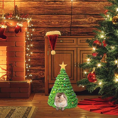 Bexdug Cat Christmas Tree Bed,Kitten Beds Tent Material Set | Comfortable Cave Bedding Tent Furniture House Craft for Cats Dogs Pets Winter Family