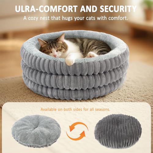 TECHTAIL Cat Bed, 20’’ Round Donut Fluffy Cat Beds for Indoor Cats and Small Dogs, Washable Deep Sleep Calming Pet Bed Kitten Bed