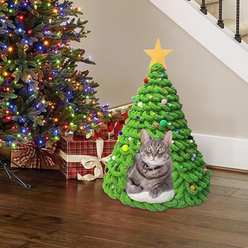 Bexdug Cat Christmas Tree Bed,Kitten Beds Tent Material Set | Comfortable Cave Bedding Tent Furniture House Craft for Cats Dogs Pets Winter Family
