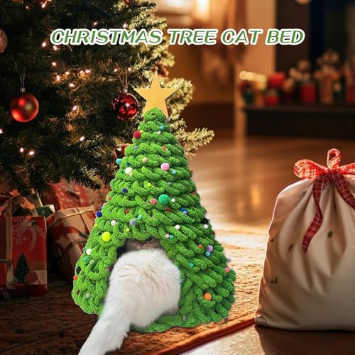 Christmas Tree Cat House | Kitten Cave Beds Material Set | Comfortable Cave Bedding Tent Furniture House Craft for Cats Dogs Pets Winter Family
