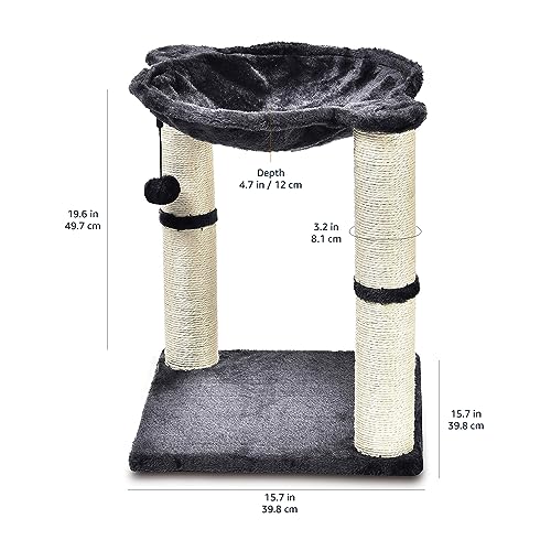 Trelsanopaws Cat Tree Tower - Scratching Post & Hammock Bed for Indoor Cats (16 x 20 x 16 inches, Grey)