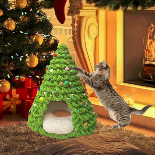 Bexdug Cat Christmas Tree Bed,Kitten Beds Tent Material Set | Comfortable Cave Bedding Tent Furniture House Craft for Cats Dogs Pets Winter Family