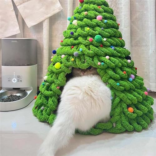 Bexdug Cat Christmas Tree Bed,Kitten Beds Tent Material Set | Comfortable Cave Bedding Tent Furniture House Craft for Cats Dogs Pets Winter Family