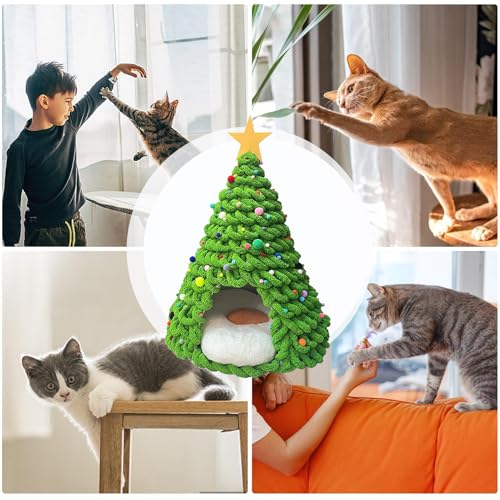 Christmas Tree Cat House | Kitten Cave Beds Material Set | Comfortable Cave Bedding Tent Furniture House Craft for Cats Dogs Pets Winter Family