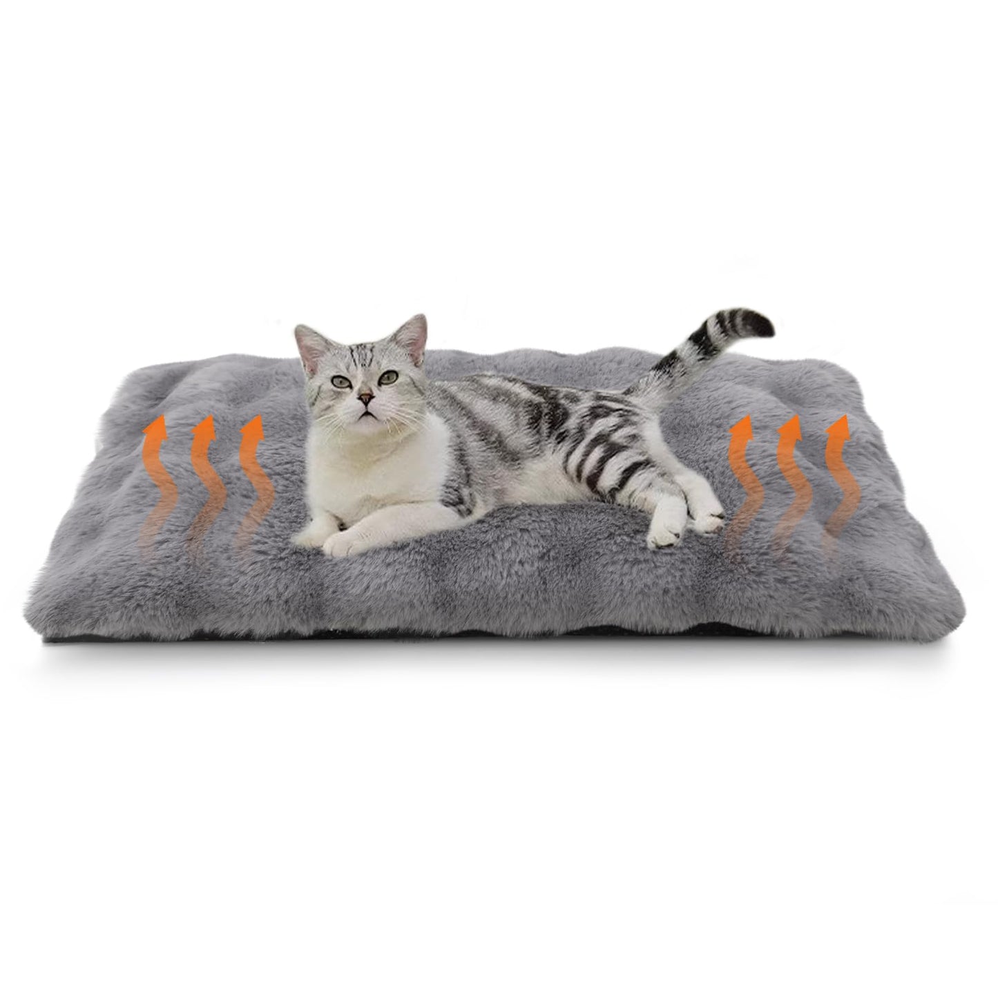 Trelsanopaws Self-Heating Cat Bed Pad - Fluffy Washable Pet Blanket for Indoor Cats & Puppies (45 x 60 cm, Grey)