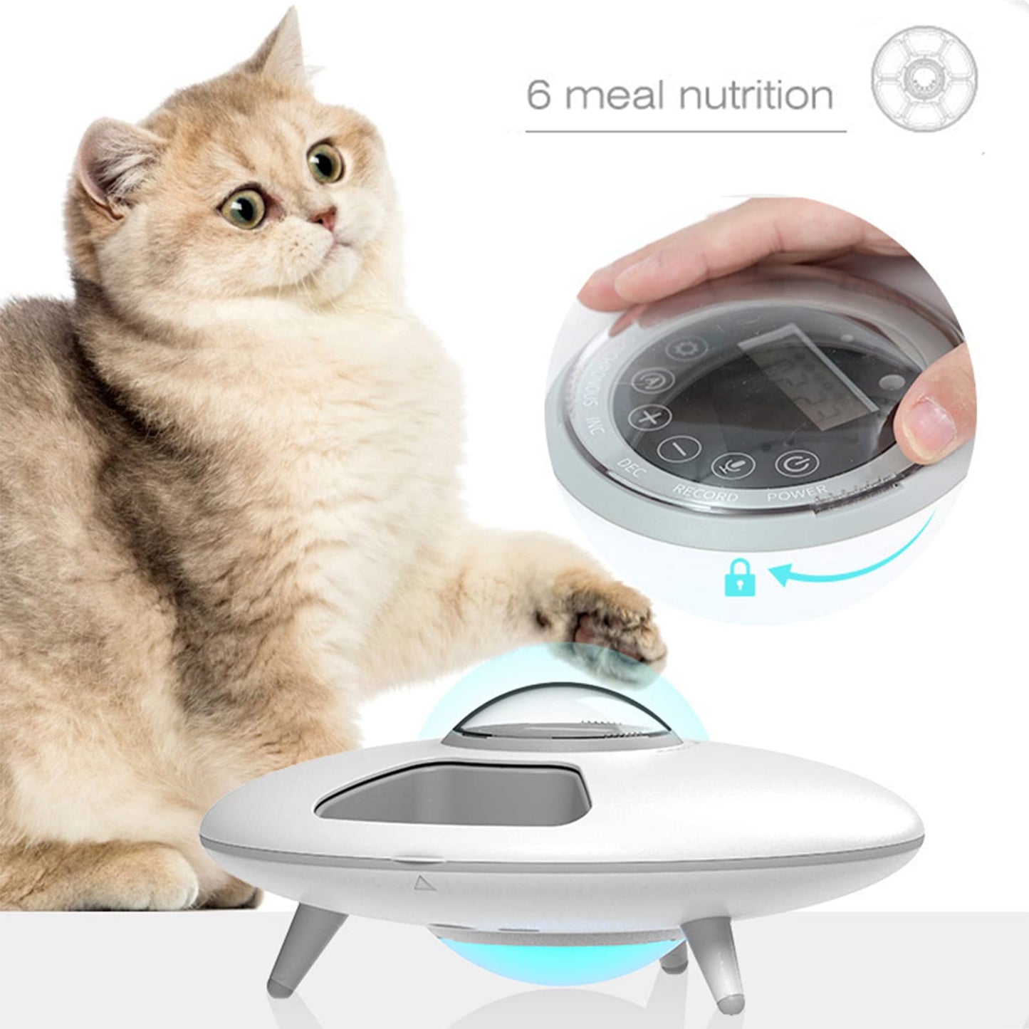 Foern 6 Meal Automatic Cat Dog Feeder, Wet & Dry Food Pet Feeder with Programmable Timer, Auto Dispenser for Small Pets, White