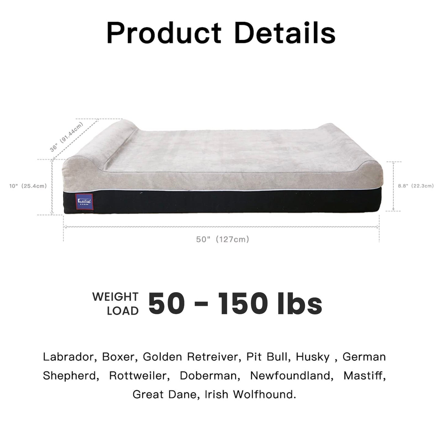 Trelsanopaws Orthopedic Memory Foam Extra Large Dog Bed - Waterproof Liner & Removable Washable Cover (50" x 36" x 10", Slate Grey)