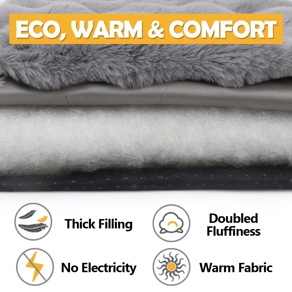Trelsanopaws Self-Heating Cat Bed Pad - Fluffy Washable Pet Blanket for Indoor Cats & Puppies (45 x 60 cm, Grey)