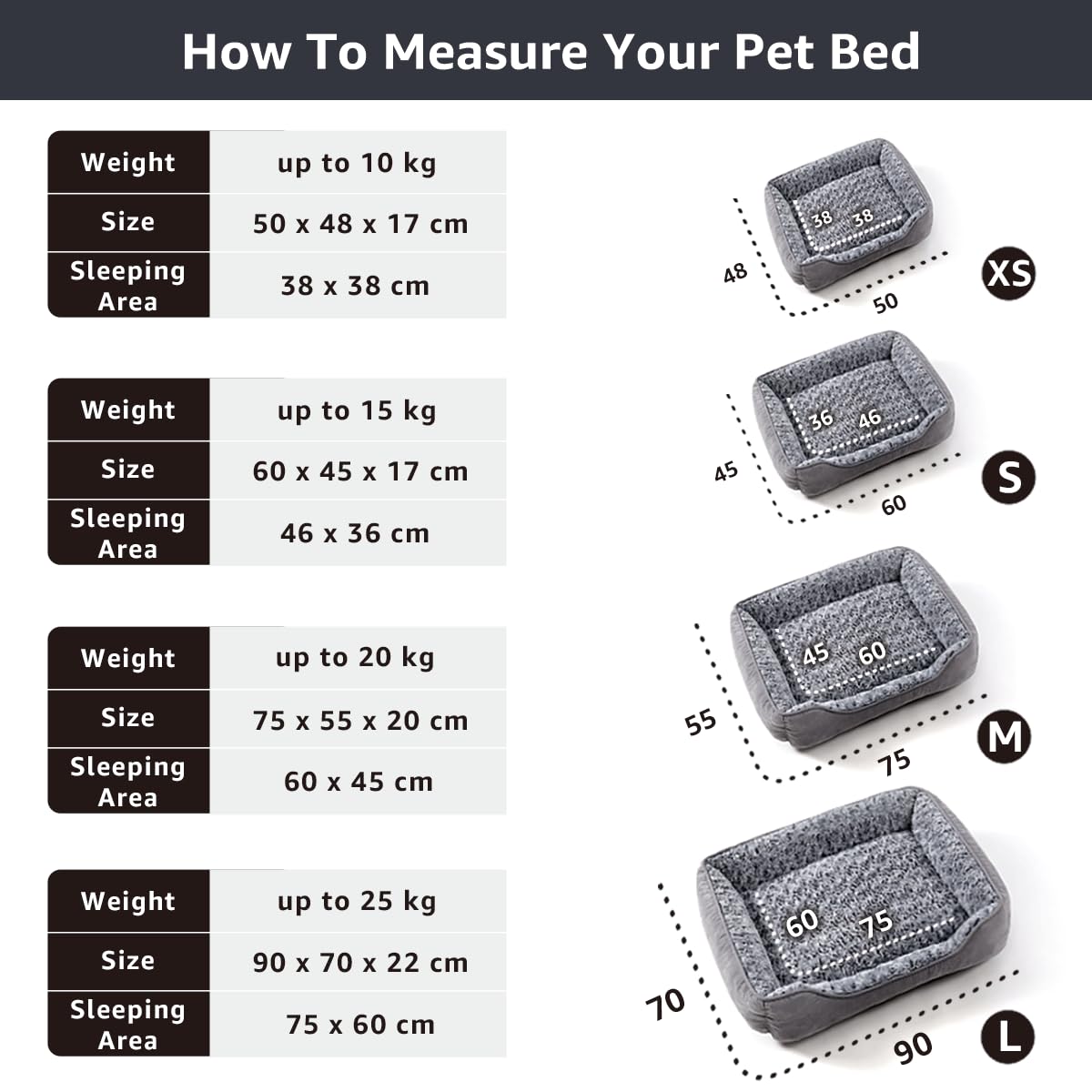 Trelsanopaws Small Dog Sofa Bed - Soft Plush Calming Bed with Non-Slip Bottom (60 x 45 cm, Grey)