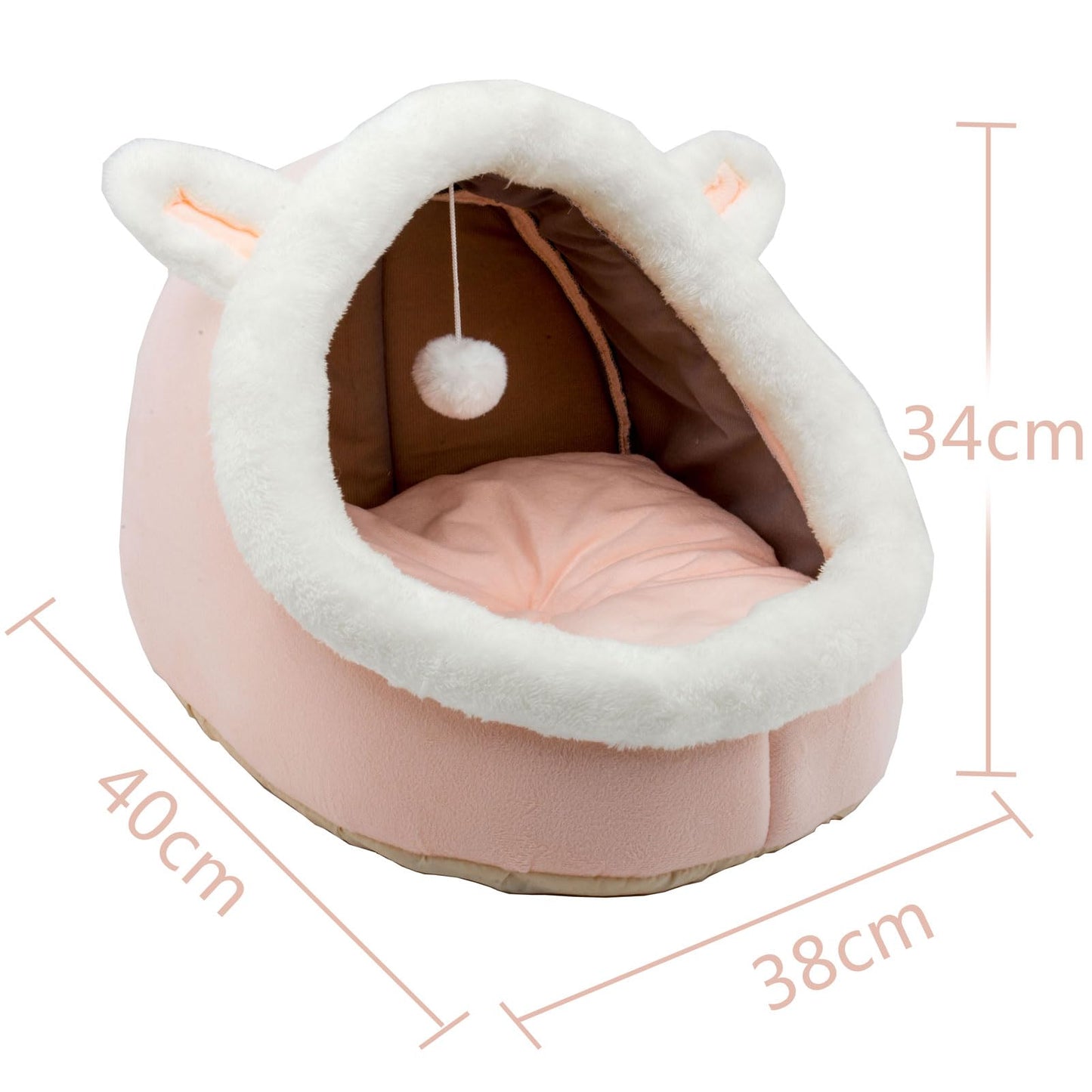 Trelsanopaws Rabbit-Shaped Cat Bed - Anti-Slip Bottom & Soft Calming Cave with Hanging Toy (Removable Cotton Pad)