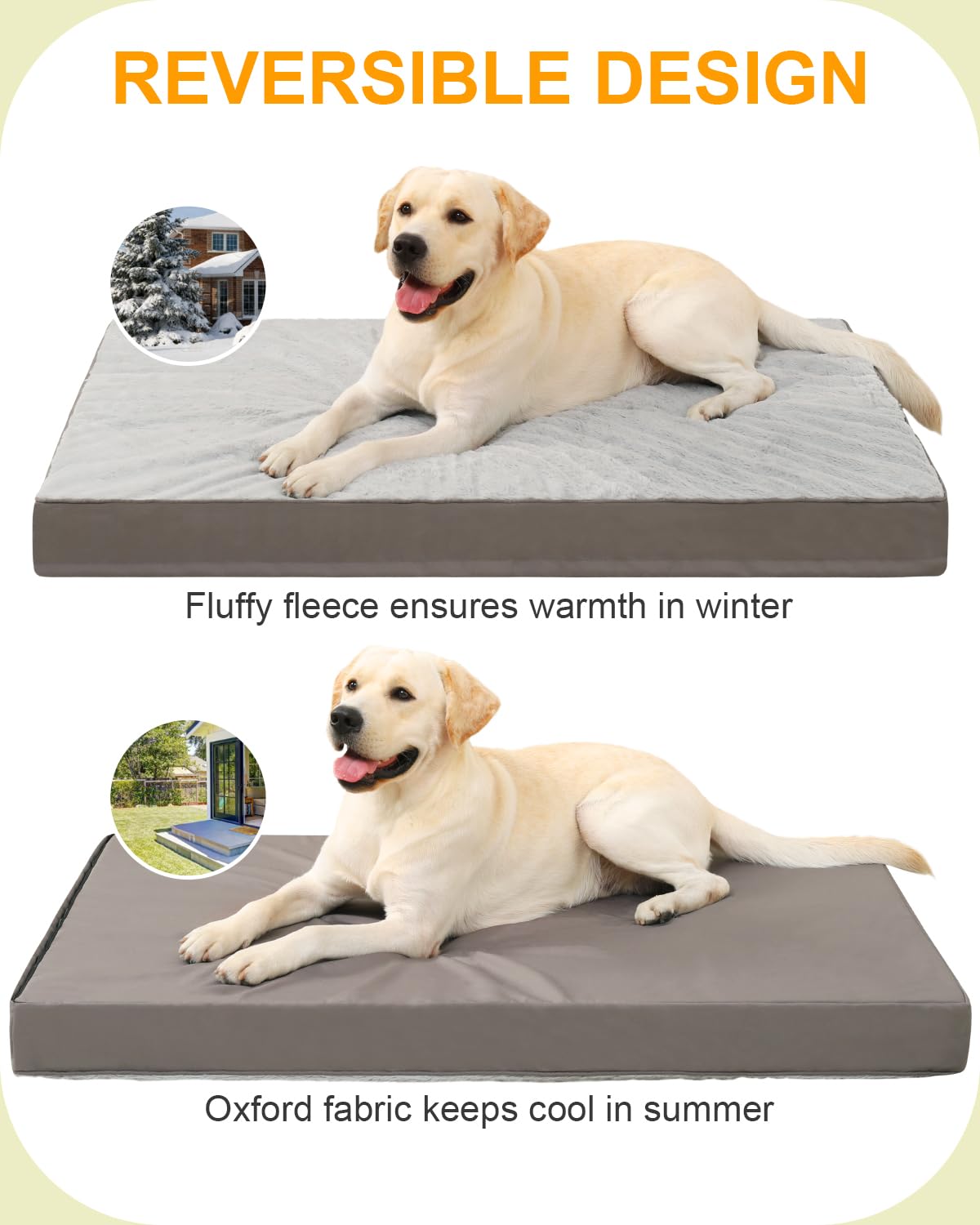 Trelsanopaws Large Orthopedic Dog Bed - Waterproof Washable Mattress with Removable Cover, Egg Foam Crate Mat (105 x 70 cm, Grey)