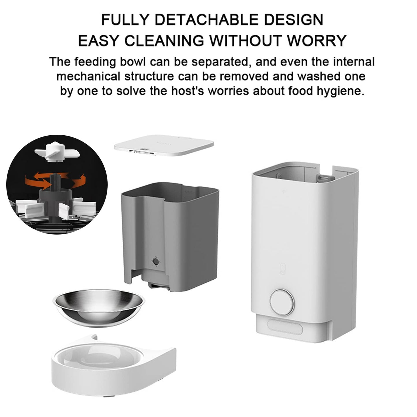 Automatic Cat Dog Feeder App Control, Auto Dog Food Dispenser with Portion Control, Cat Dry Food Dispenser with Magnet Adsorption Stainless Steel Bowl for Small Medium Cats and Dogs,White