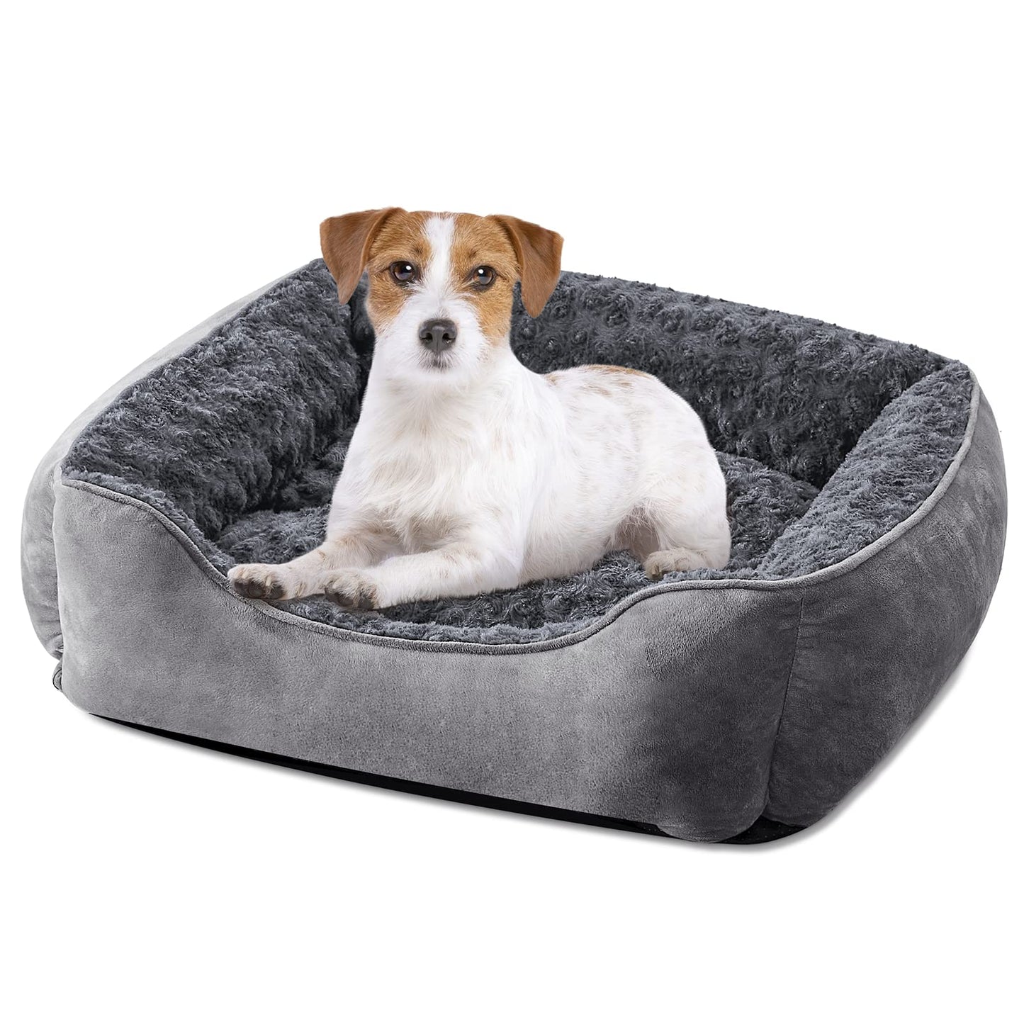 Trelsanopaws Medium Dog Bed - Washable Anti-Anxiety Plush Pet Bed with Non-Slip Bottom (Grey)