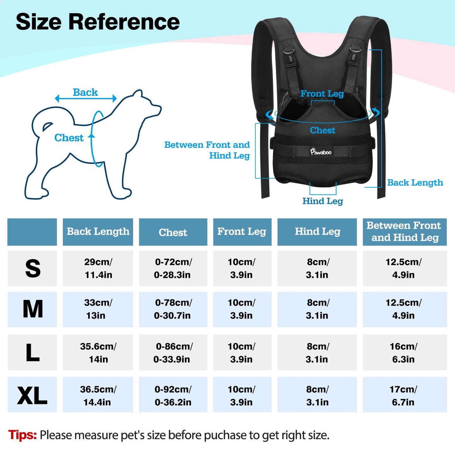 Pawaboo Pet Dog Front Carrier Backpacks, Legs Out Pet Carrier Backpack for Dogs, Adjustable Easy-fit Dog Chest Carriers for Small Medium Dogs Hands Free for Travel Hiking Cycling Camping, XL, Black