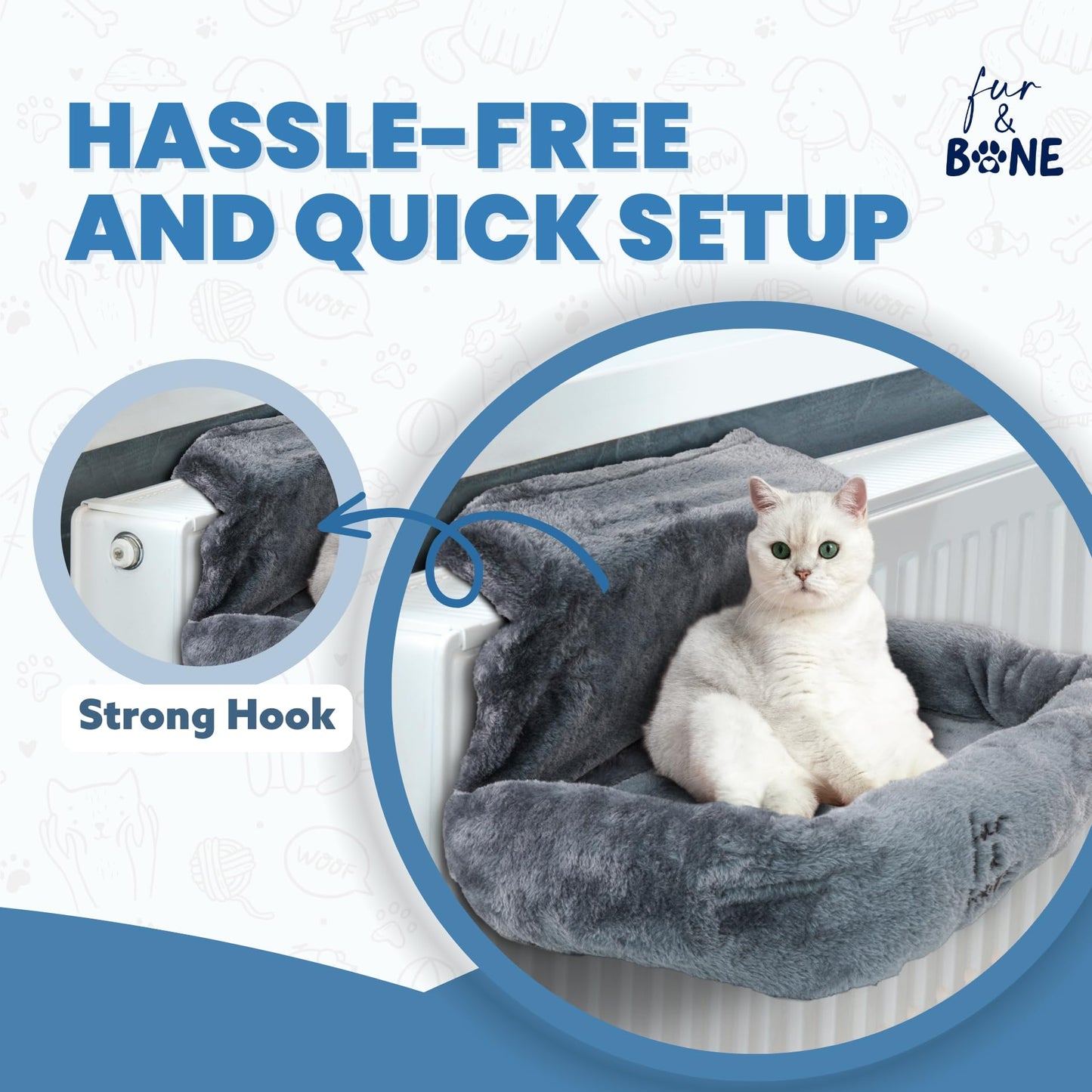 Trelsanopaws Cat Radiator Bed - Warm Fleece Hammock with Washable Cover for Indoor Cats (50 x 43 x 26 cm)