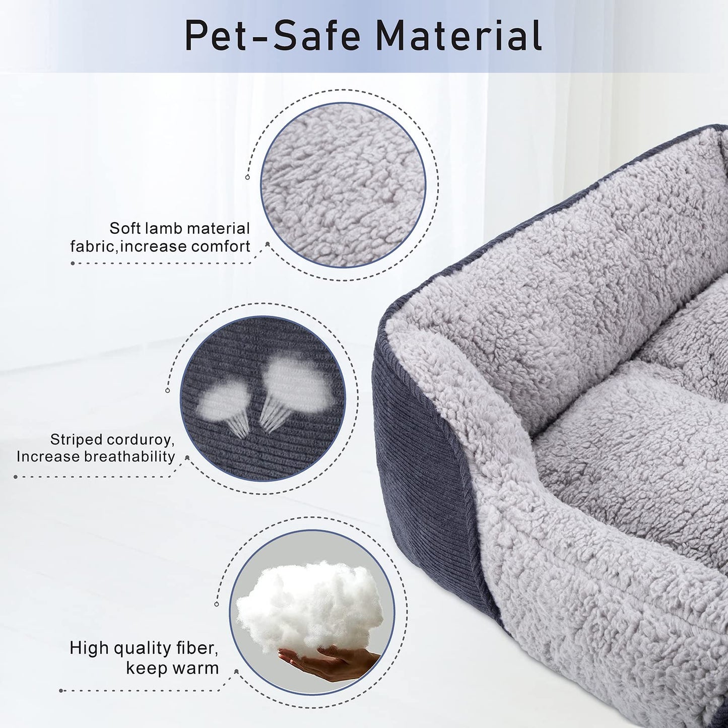 Trelsanopaws Large Dog Bed - Super Soft Wool Fleece Sofa Bed with Striped Corduroy Design (76 x 61 x 23 cm)