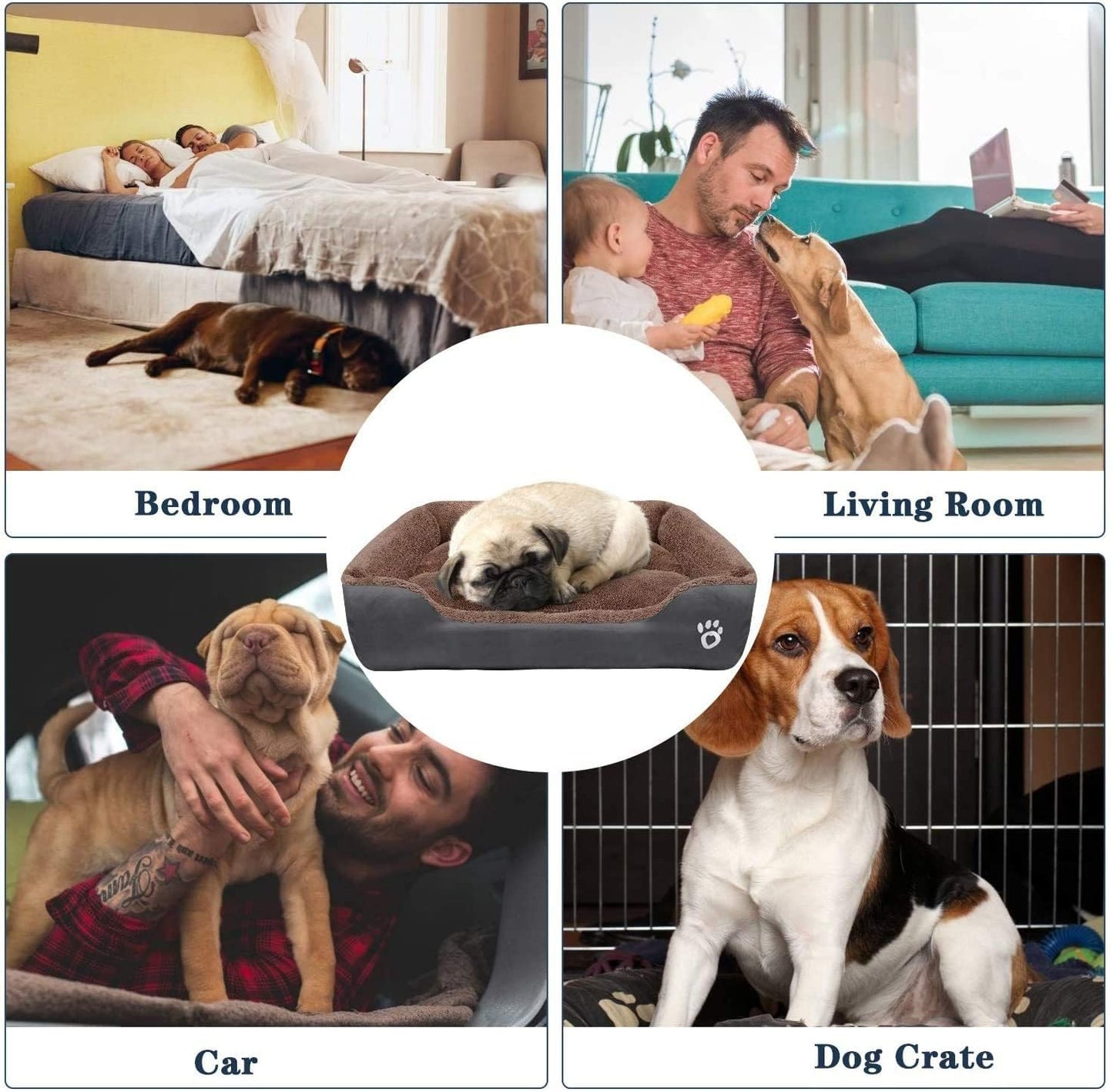 Trelsanopaws Soft & Fluffy Pet Bed - Anti-Anxiety Washable Bed for Dogs & Cats with Non-Slip Base (Large, Grey)