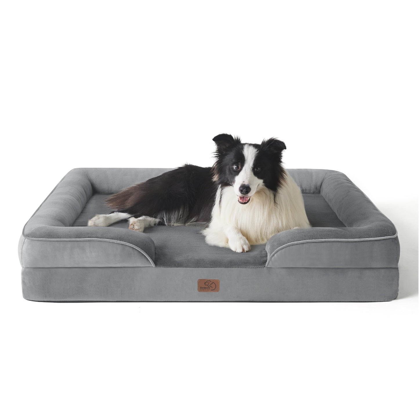 Trelsanopaws Large Dog Bed Sofa - Washable Orthopedic Bed with Removable Flannel Cover & U-Shape Bolster (89 x 63 x 16 cm, Grey)