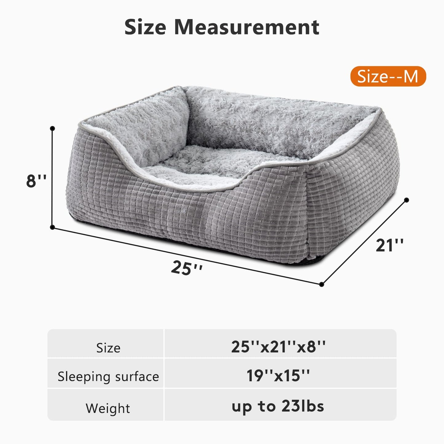 Trelsanopaws Medium Dog Bed - Orthopedic Calming Bed with Raised Edges & Non-Slip Bottom (63 x 53 x 21 cm, Grey)