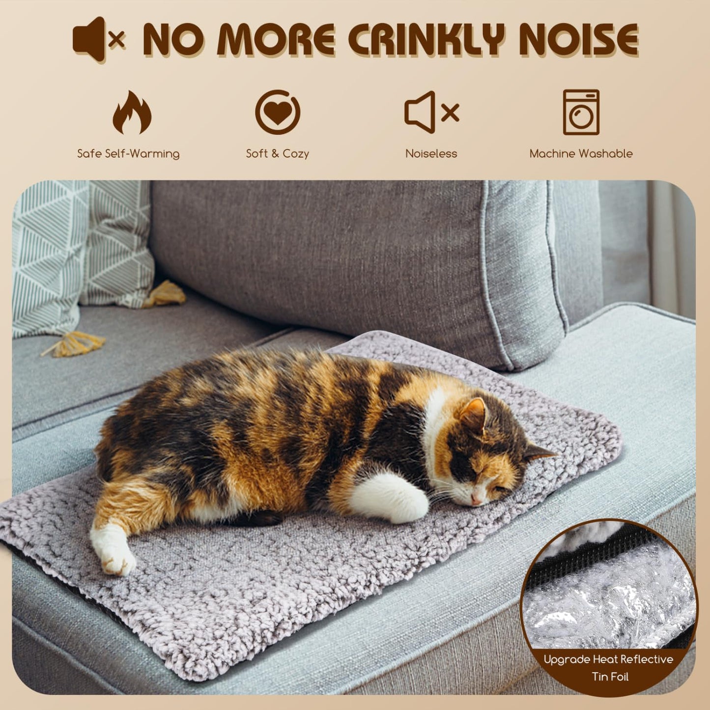 Trelsanopaws Self-Heating Cat & Dog Bed - Soft Warm Thermal Pet Pad, Washable Cushion (50 x 40 cm)