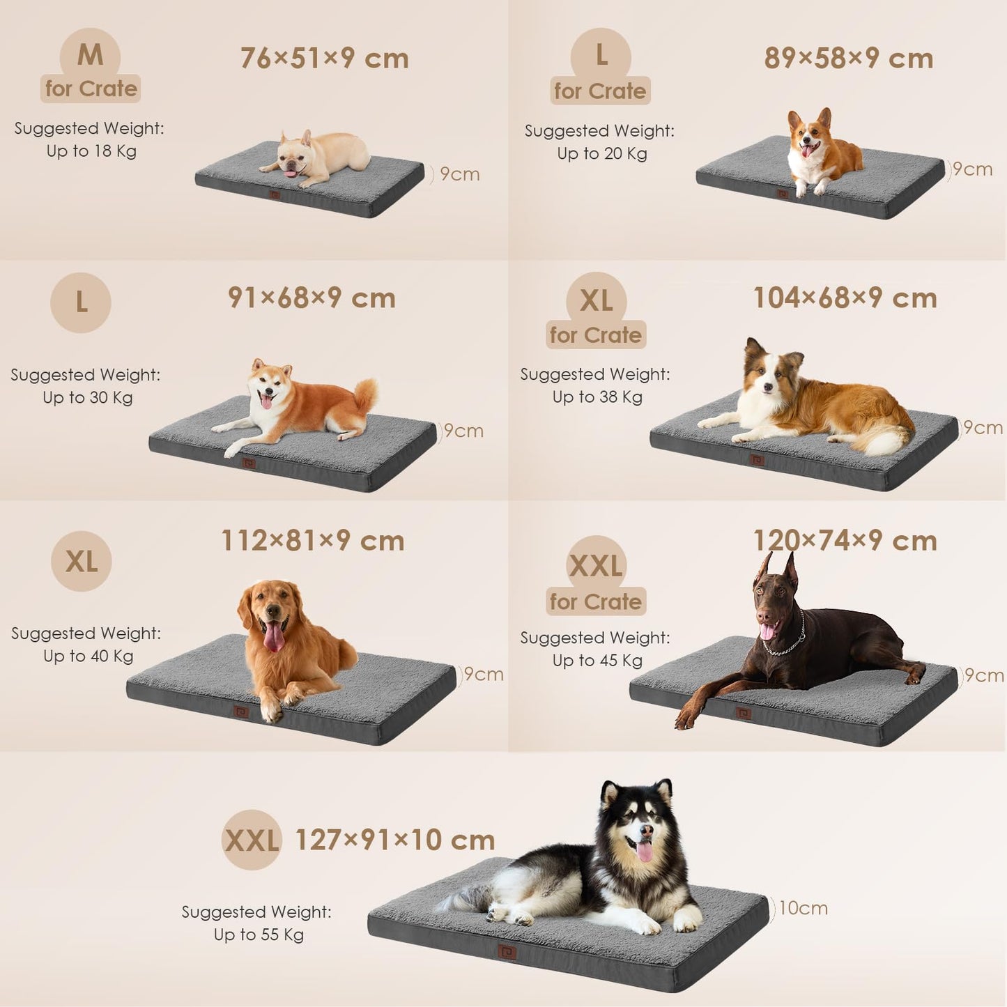 Trelsanopaws Large Orthopedic Dog Bed - Mattress with Removable Washable Cover (91 x 68 x 9 cm, Grey)