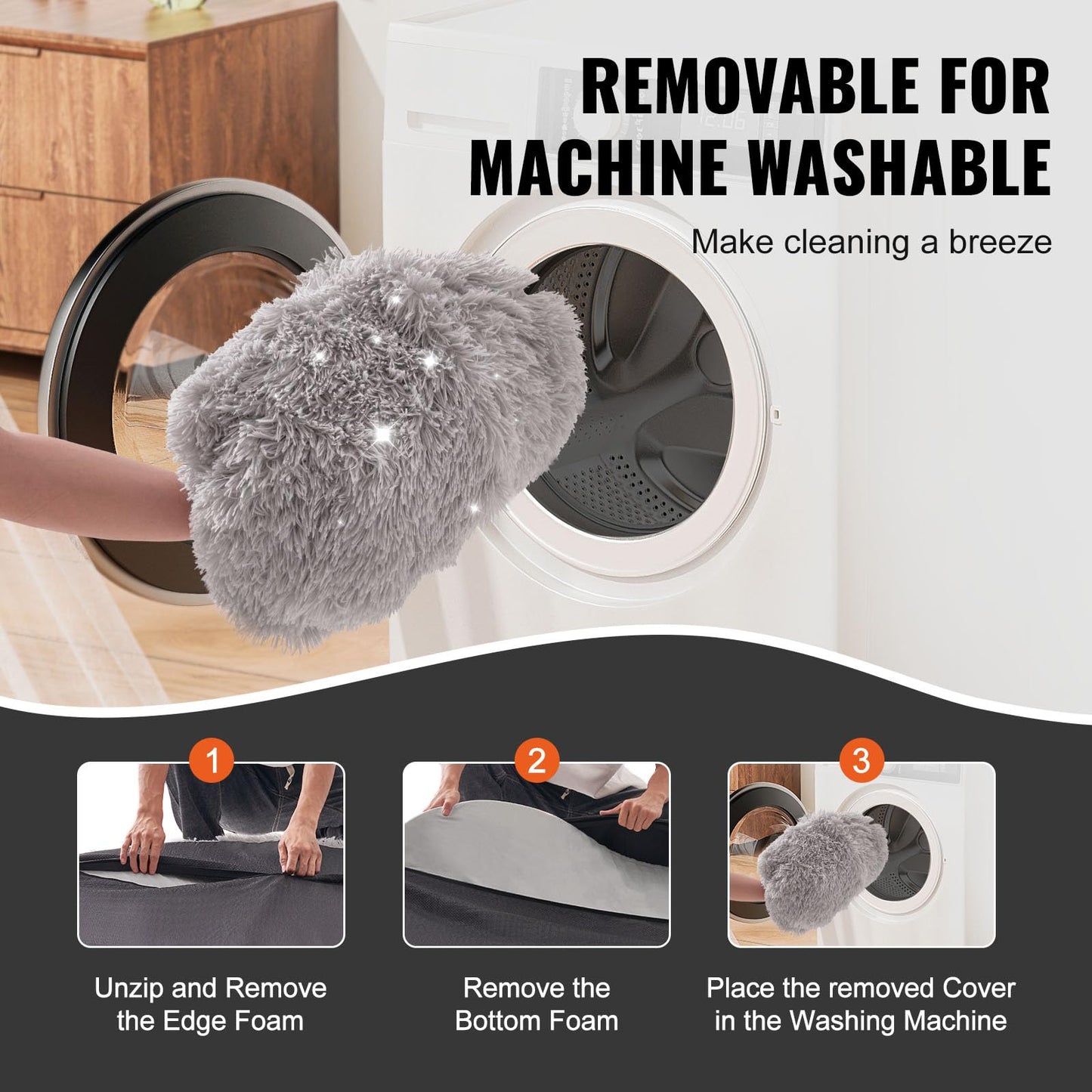 Trelsanopaws Human Dog Bed - Washable Velvet Cover with Orthopedic Foam & Storage Pocket (72" x 48" x 10", Light Grey)