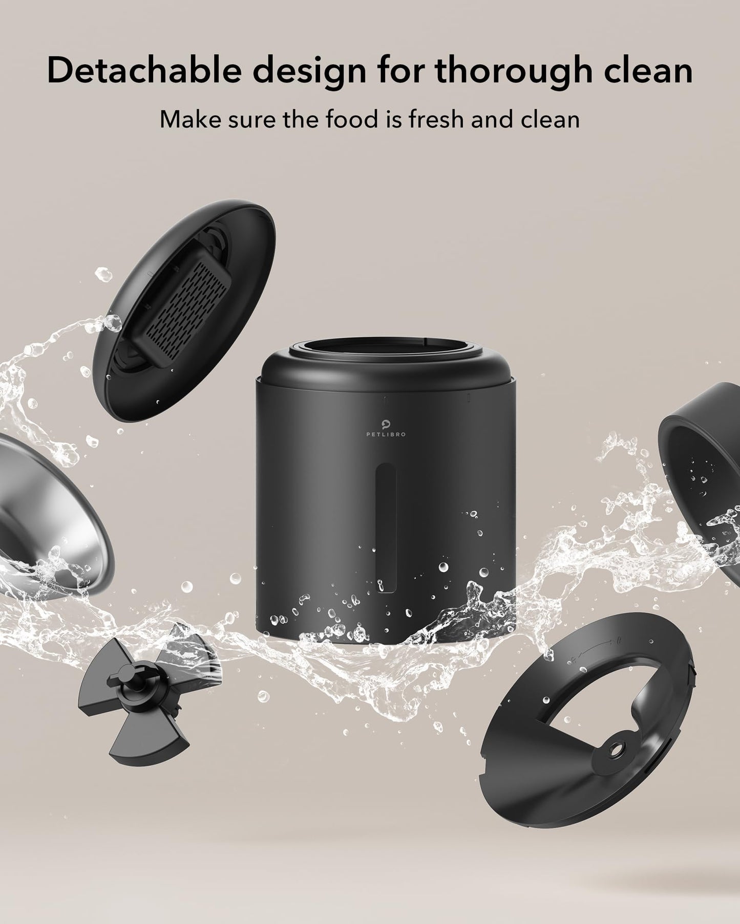 PETLIBRO Automatic Cat Feeder, Pet Food Dispenser Triple Preservation with Stainless Steel Bowl & Twist Lock Lid, up to 50 Portions 6 Meals Per Day, Granary for Small/Medium Pets (5L, Black)