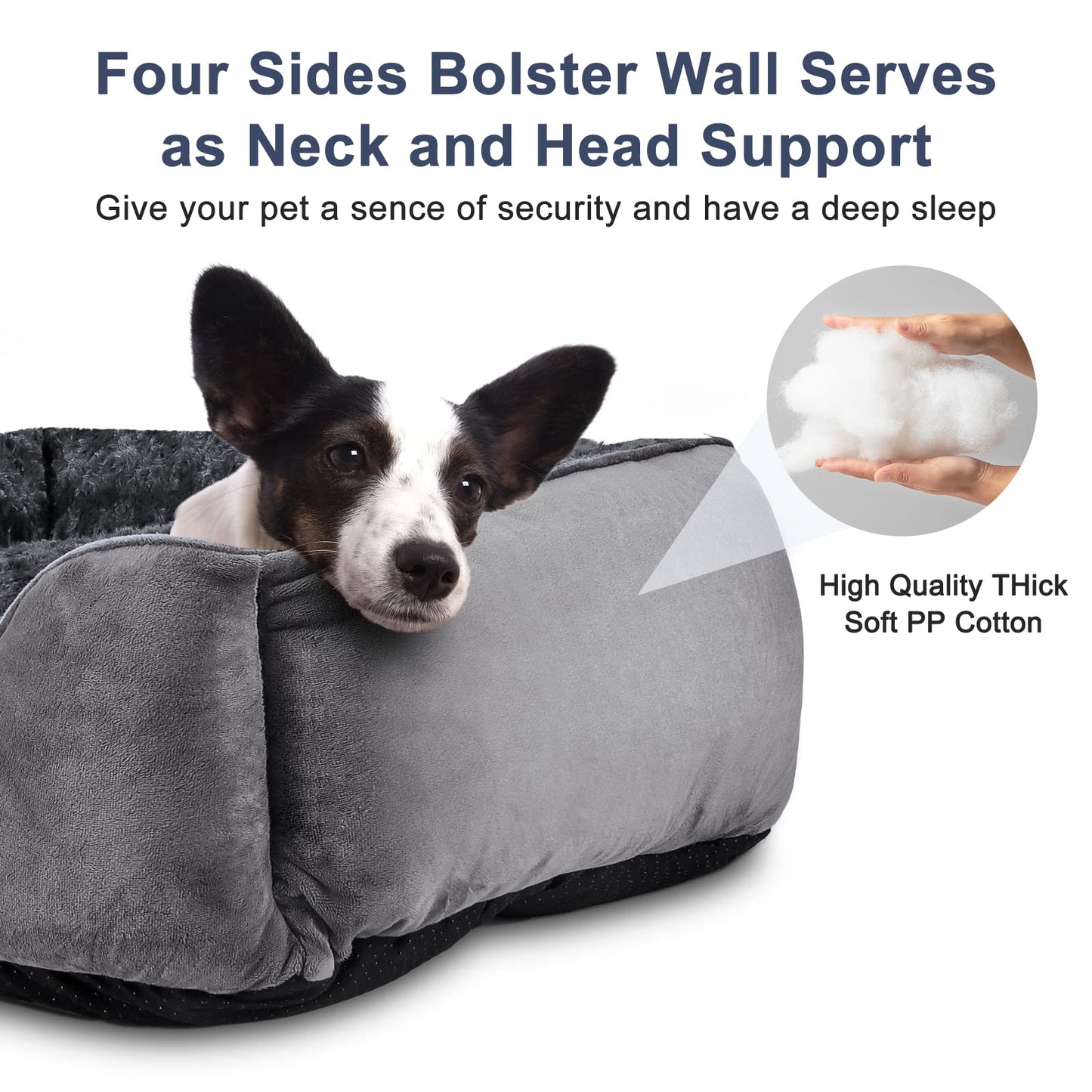 Trelsanopaws Medium Dog Bed - Washable Anti-Anxiety Plush Pet Bed with Non-Slip Bottom (Grey)