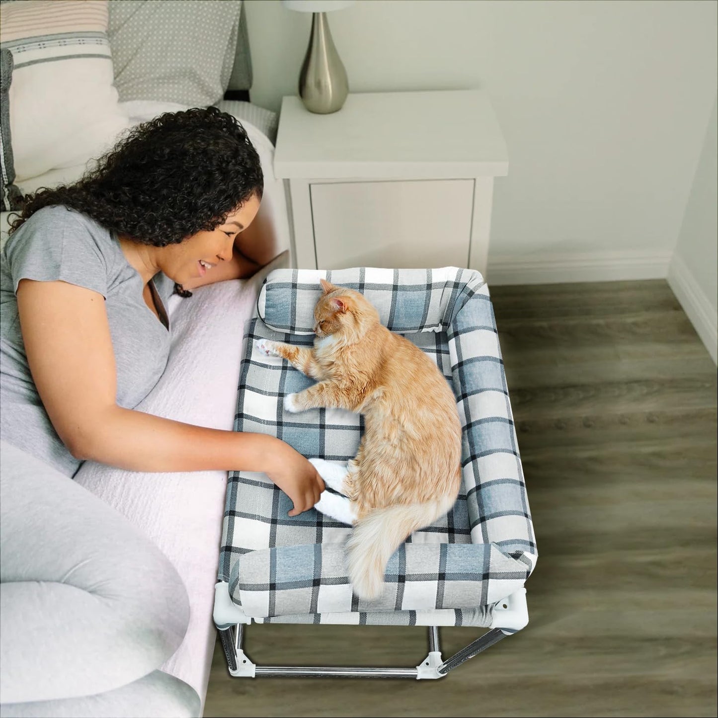 Trelsanopaws Bedside Cosleeper Dog Bed with Pillow Extension - Raised Pet Bed with Window Perch