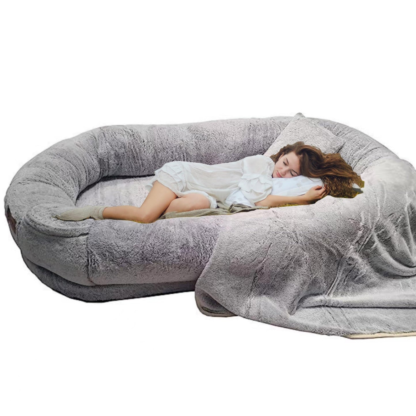 Trelsanopaws Extra Large Human Dog Bed - Fluffy Beanbag with Waterproof Washable Faux Fur for Giant Dogs & Adults