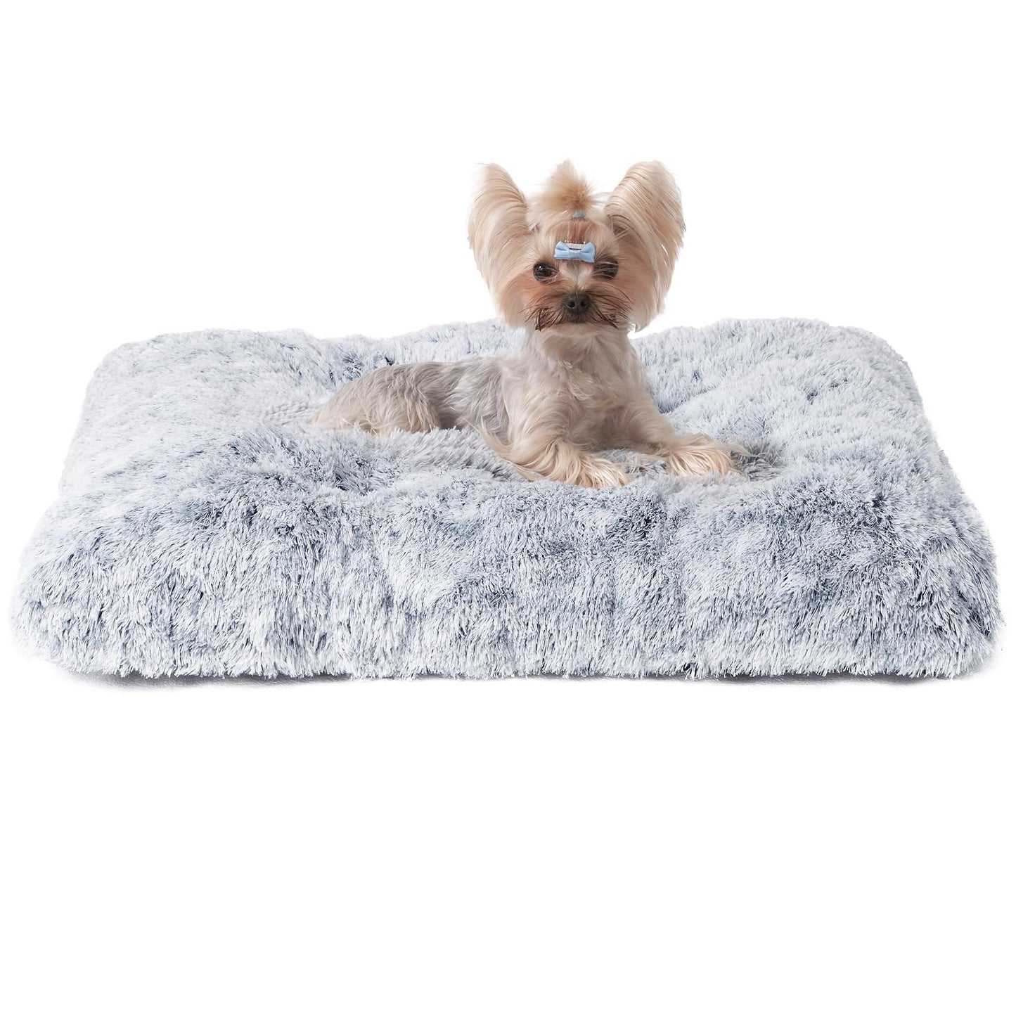 Trelsanopaws Medium Calming Dog Bed - Fluffy Anti-Anxiety Cushion with Anti-Slip Bottom (75 x 50 x 7.5 cm, Grey)