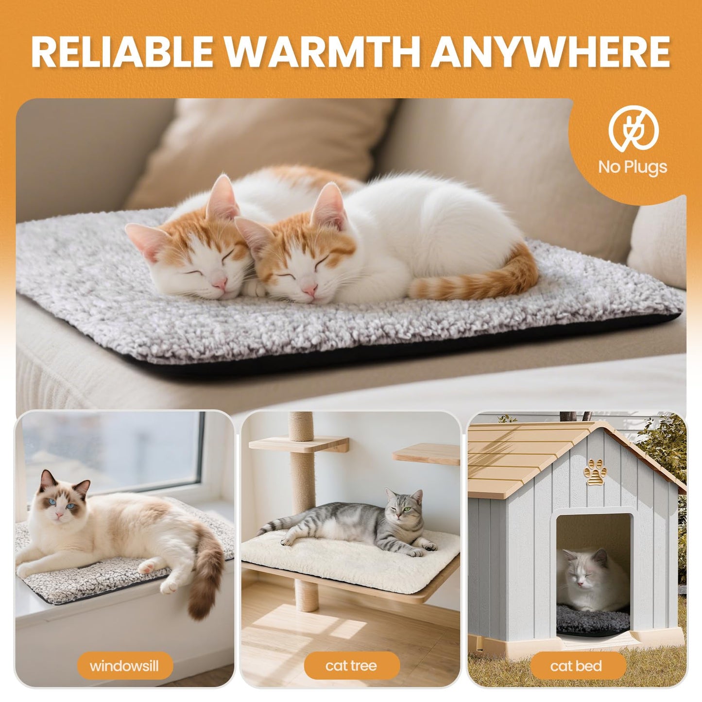 Trelsanopaws Self-Heating Cat Bed - Electric-Free Heated Blanket & Warming Pet Pad, Non-Slip (74 x 47 cm)