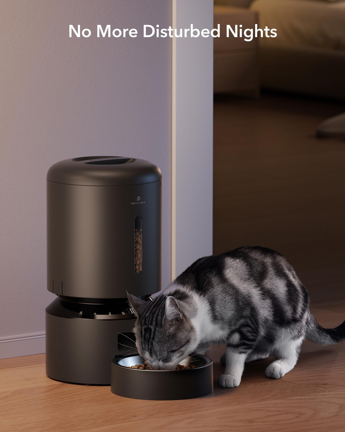 PETLIBRO Automatic Cat Feeder, Pet Food Dispenser Triple Preservation with Stainless Steel Bowl & Twist Lock Lid, up to 50 Portions 6 Meals Per Day, Granary for Small/Medium Pets (5L, Black)