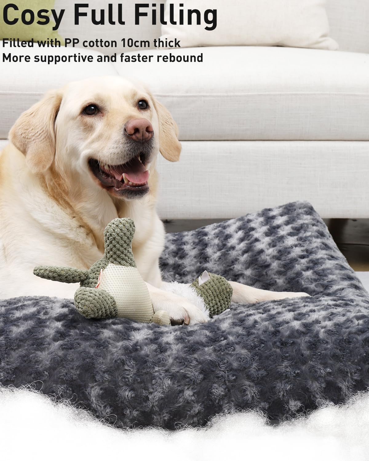 Trelsanopaws Large Dog Bed - Washable Calming Crate Mattress with Non-Skid Bottom & Anti-Anxiety Cushion (90 x 60 x 8 cm, Dark Grey)