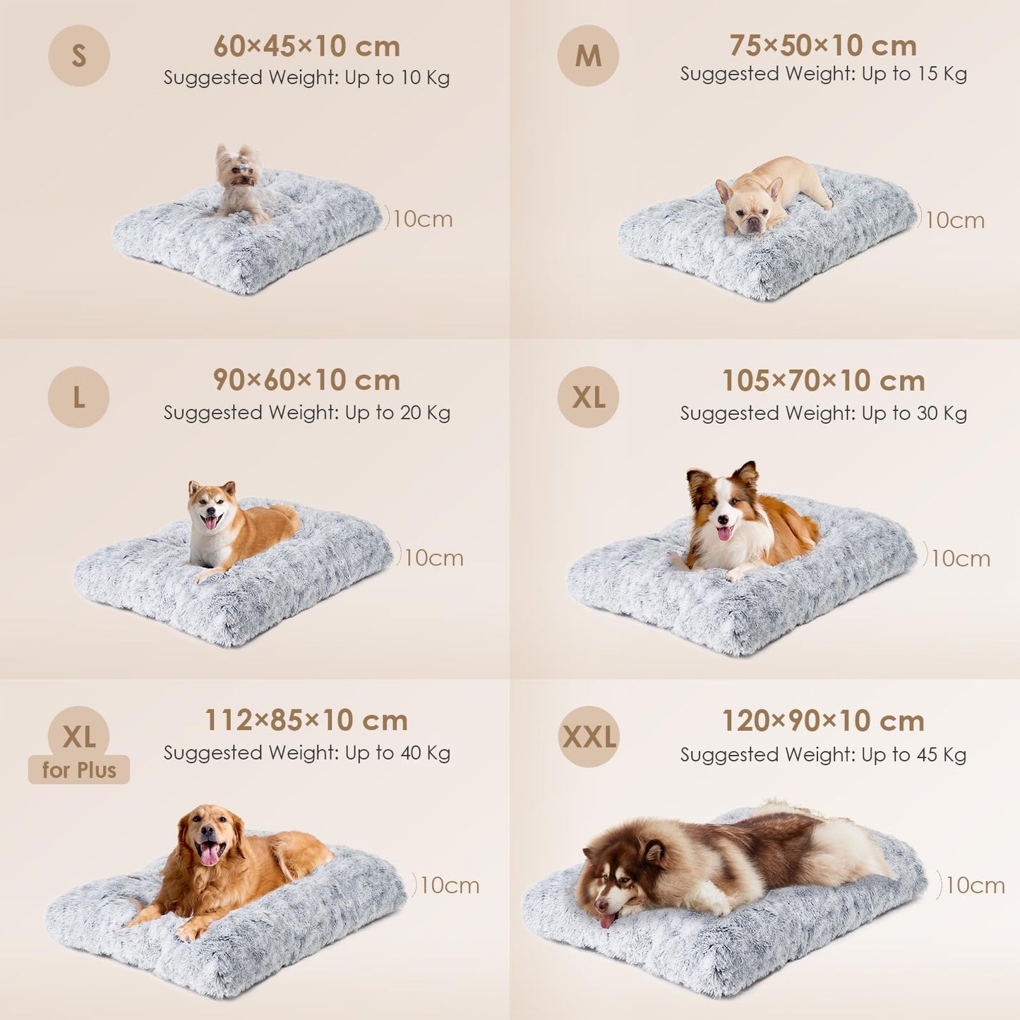 Trelsanopaws Medium Calming Dog Bed - Fluffy Anti-Anxiety Cushion with Anti-Slip Bottom (75 x 50 x 7.5 cm, Grey)