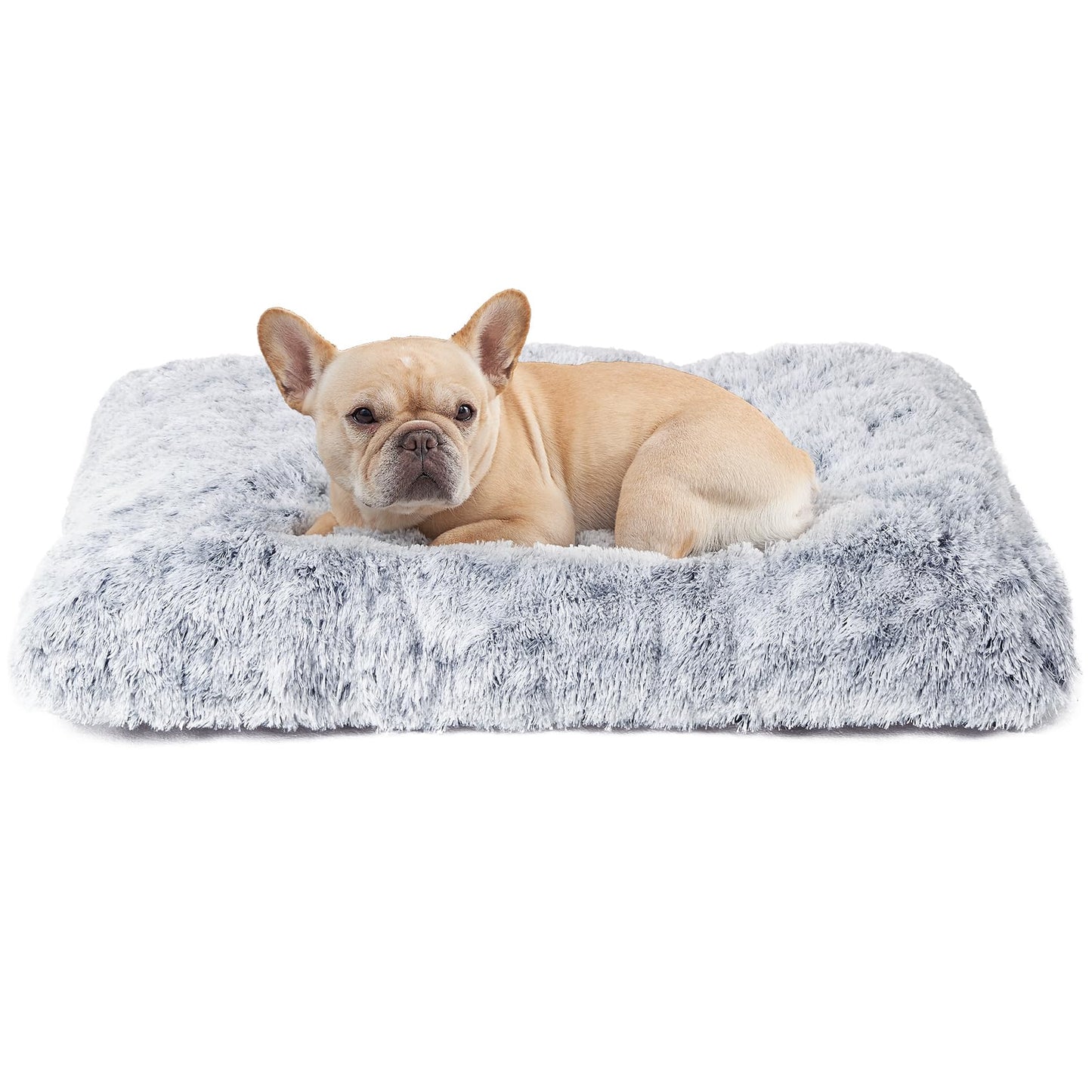 Trelsanopaws Medium Calming Dog Bed - Fluffy Anti-Anxiety Cushion with Anti-Slip Bottom (75 x 50 x 7.5 cm, Grey)