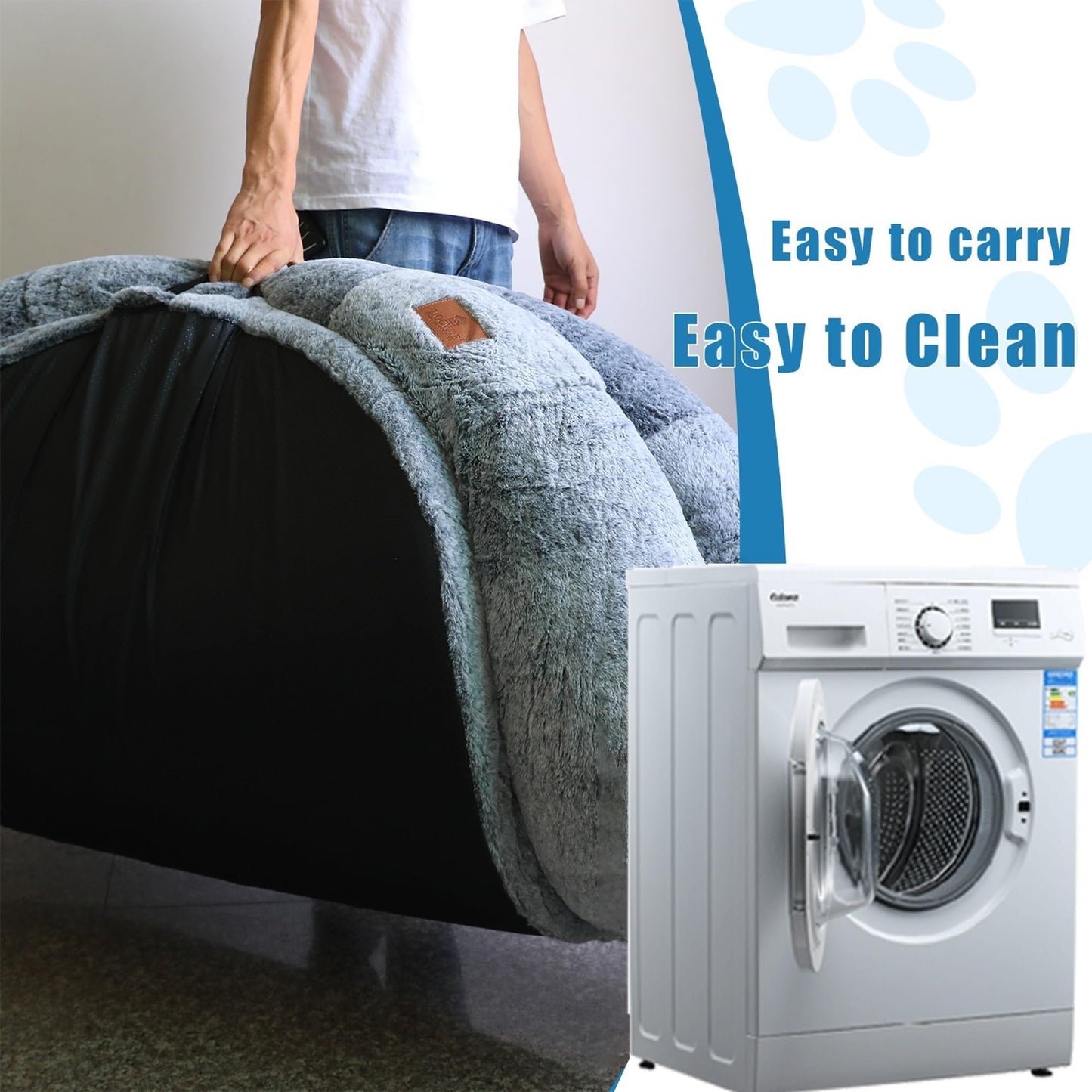 Trelsanopaws Extra Large Human Dog Bed - Fluffy Beanbag with Waterproof Washable Faux Fur for Giant Dogs & Adults