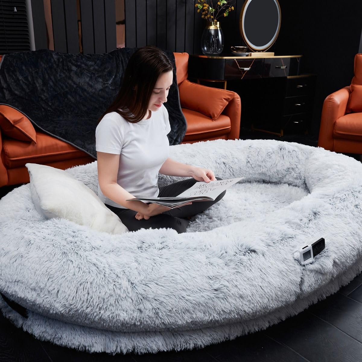 Trelsanopaws Faux Fur Human Pet Bed - Orthopedic Fluffy Beanbag for Adults & Kids (173 x 96 x 30 cm)
