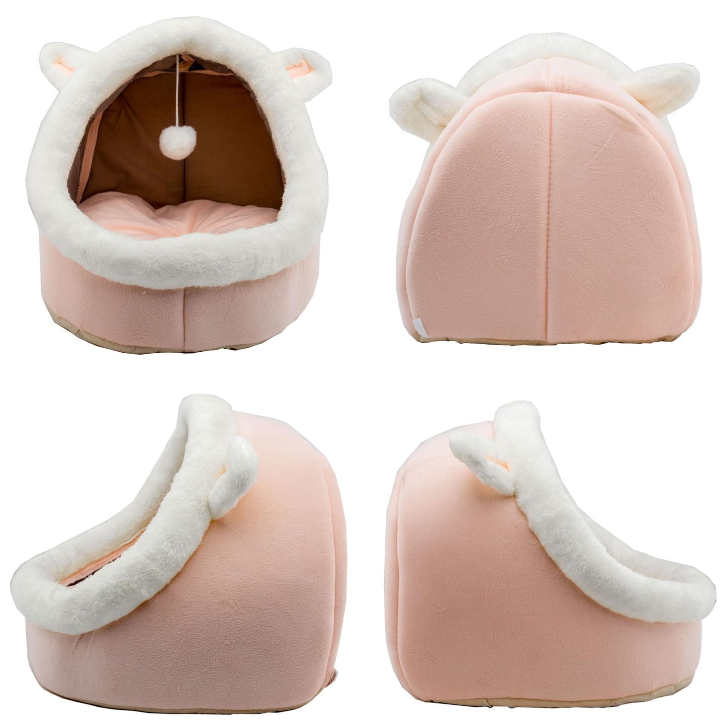Trelsanopaws Rabbit-Shaped Cat Bed - Anti-Slip Bottom & Soft Calming Cave with Hanging Toy (Removable Cotton Pad)