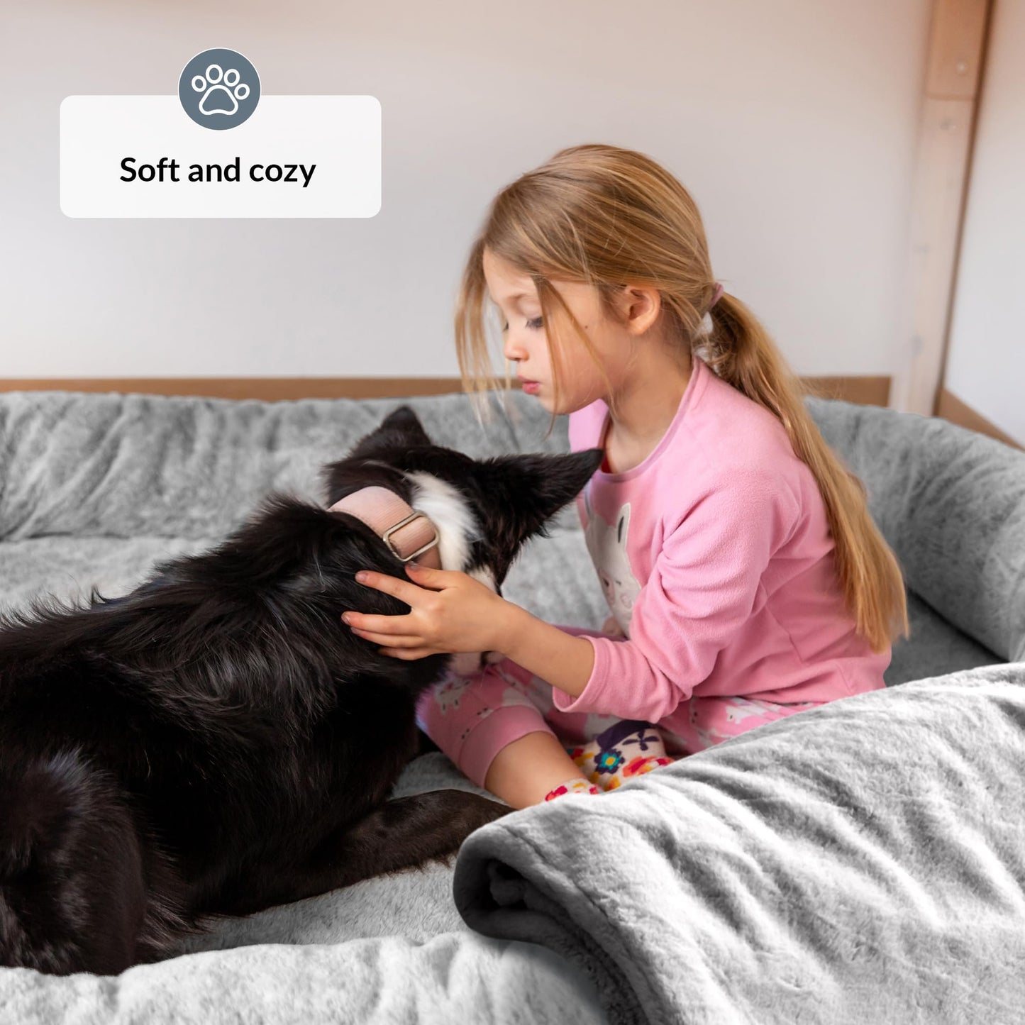Trelsanopaws Human Dog Bed for Adults & Pets - Warm Beanbag Bed with Detachable Cover & Blanket (Light Grey)