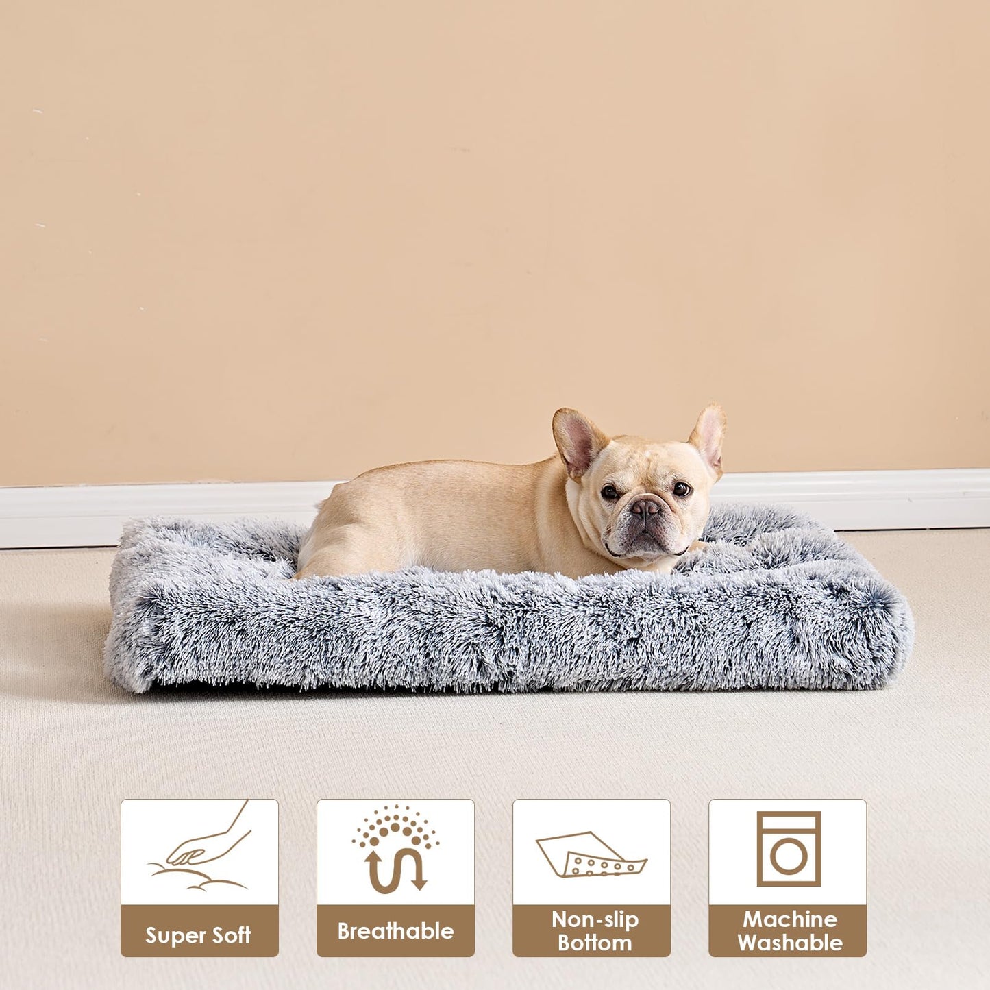 Trelsanopaws Medium Calming Dog Bed - Fluffy Anti-Anxiety Cushion with Anti-Slip Bottom (75 x 50 x 7.5 cm, Grey)