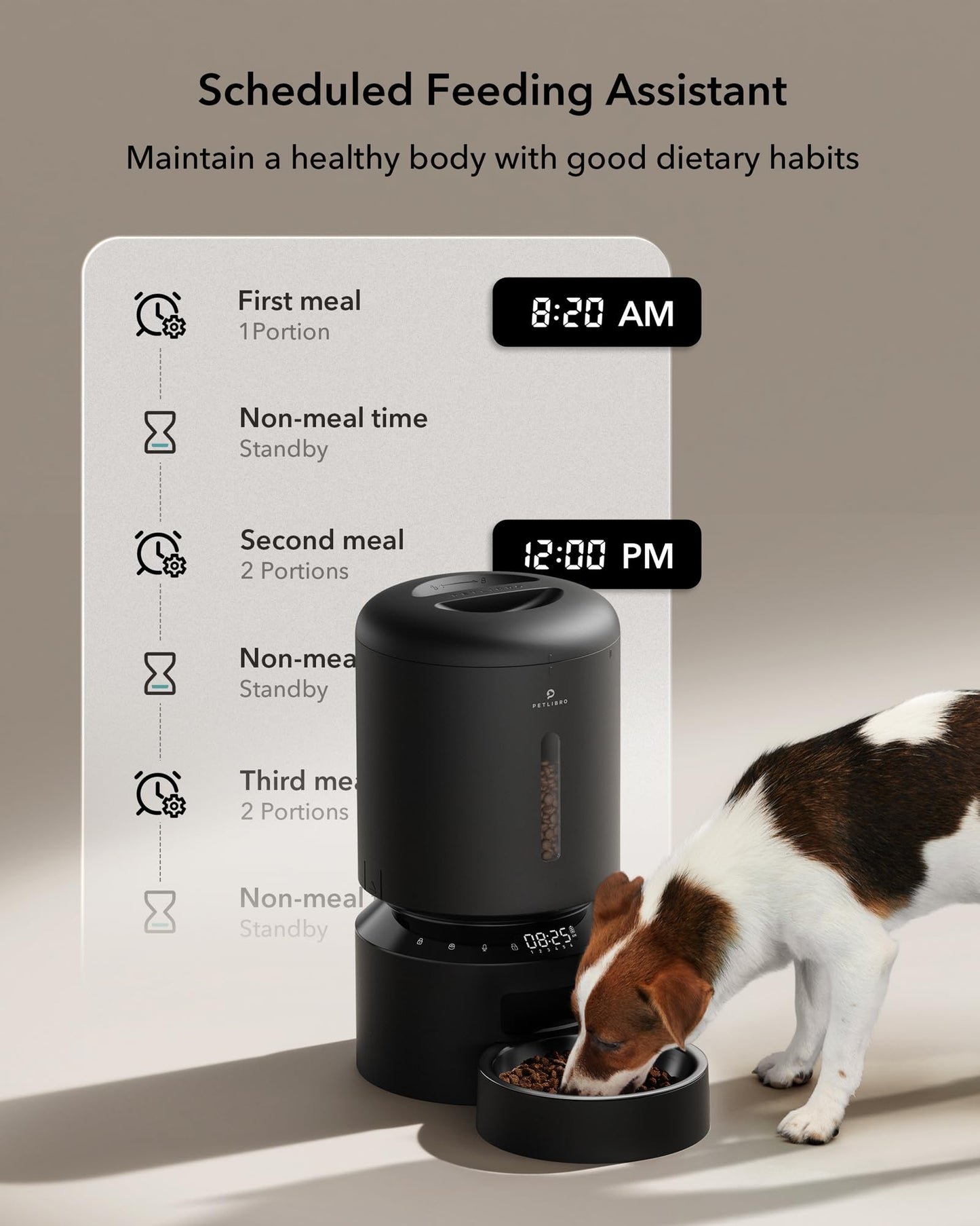 PETLIBRO Automatic Cat Feeder, Pet Food Dispenser Triple Preservation with Stainless Steel Bowl & Twist Lock Lid, up to 50 Portions 6 Meals Per Day, Granary for Small/Medium Pets (5L, Black)
