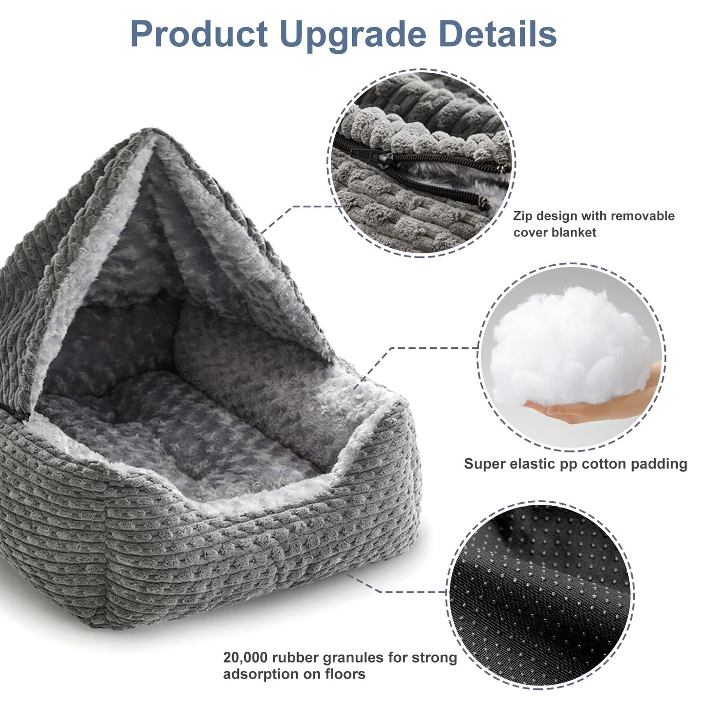 Trelsanopaws Extra Large Dog Bed - Hooded Pet Cave with Soft Rose Fluff, Non-Skid Bottom (90 x 65 x 23 cm, Grey)