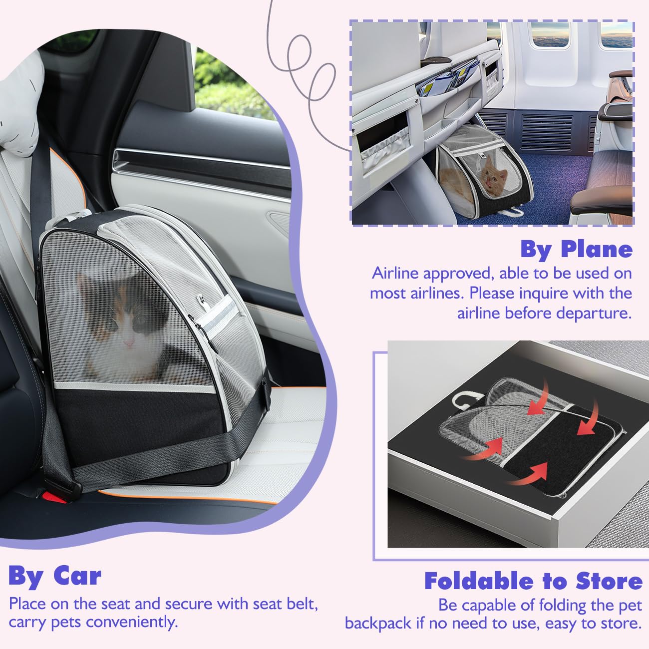 Pawaboo Cat Carrier Backpack, Dog Carrier Backpack with Breathable Mesh, 2023 Upgraded Steel Frame Pet Carrier Backpack Puppy Carrier for Travel, Cat Backpack for Small Dogs Cats, Black (up to 10KG)