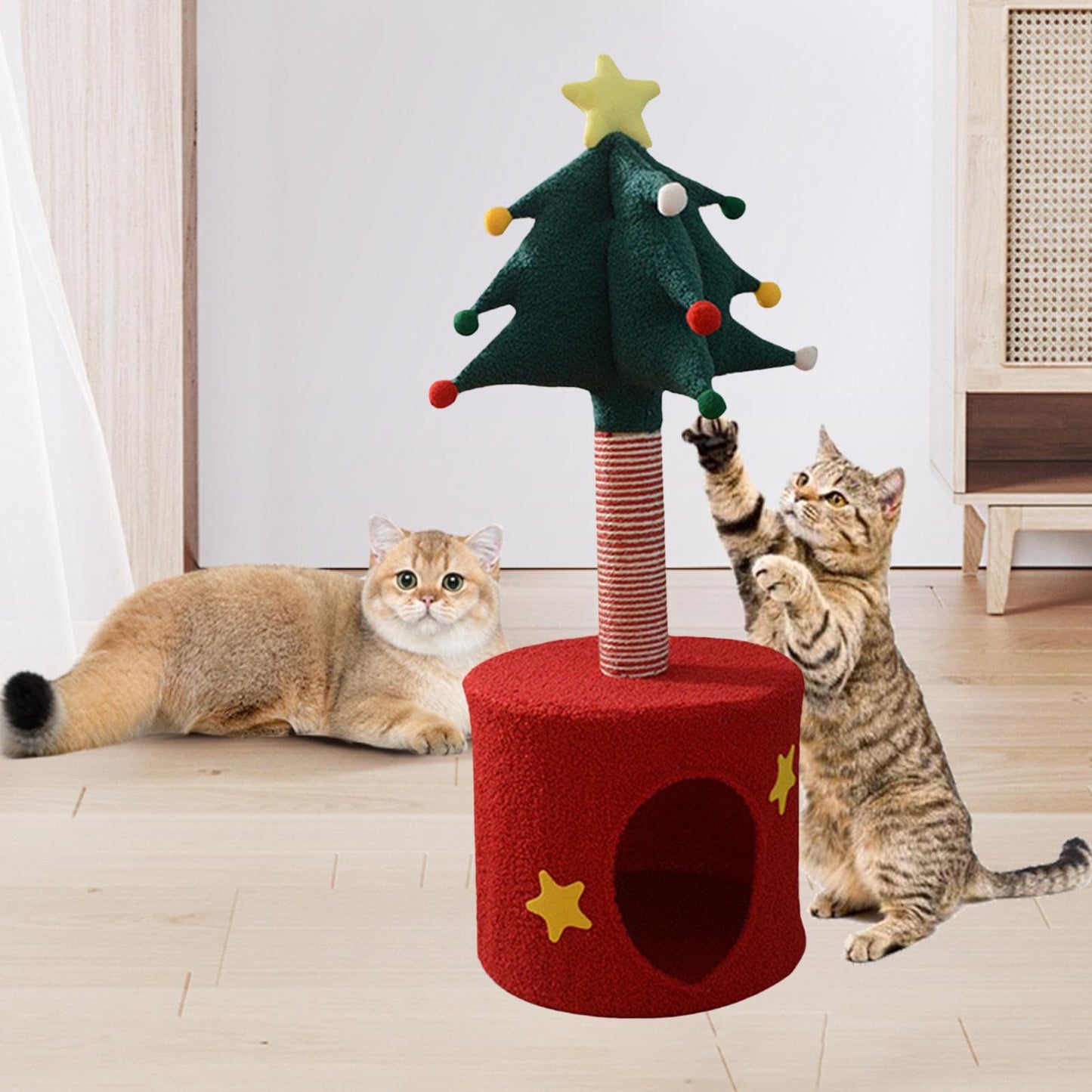 Christmas Tree Cat Tower, Indoor Christmas Scratching Posts Tree Toy, Soft Kitten Bed Play Post for Indoor Outdoor Halloween Birthday Pet Home Play Kitten